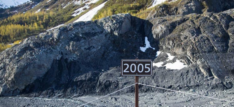 2005 marker at Exit Glacier