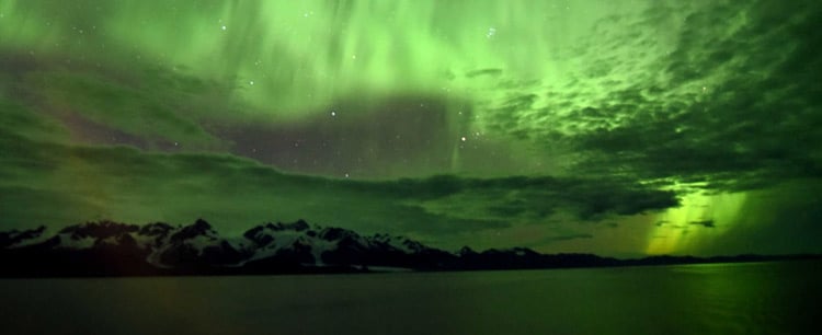 Aurora Borealis over an Alaska mountain range