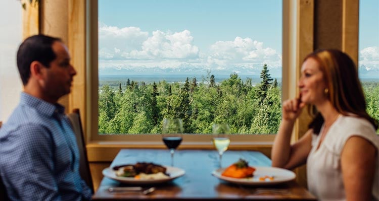 Dinner with a view of the Alaska Range mountains.