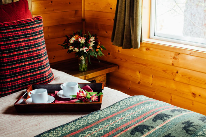 Bed with breakfast tray