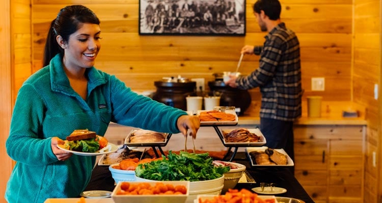 Going for lunch at the Denali Backcountry Lodge day lodge.