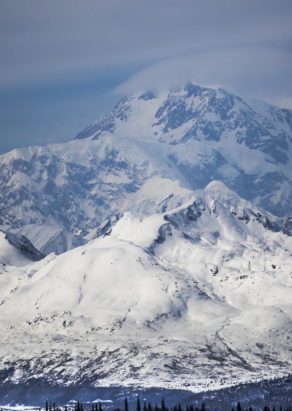 A view of snow covered mountains.