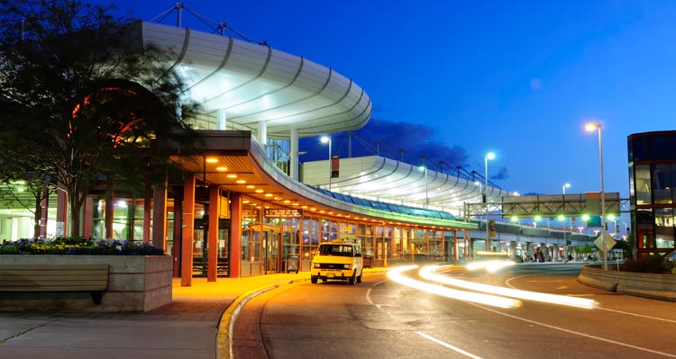 The drop-off and pick-up area at Ted Stevens International Airport