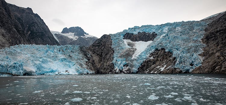 ice chunks floating in a glacial bay