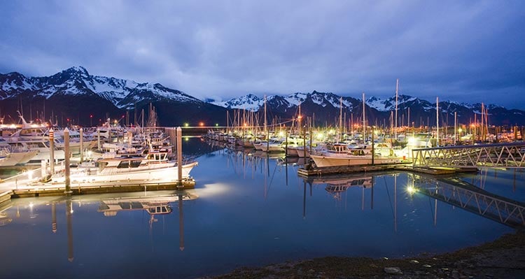 A harbor of sailboats.