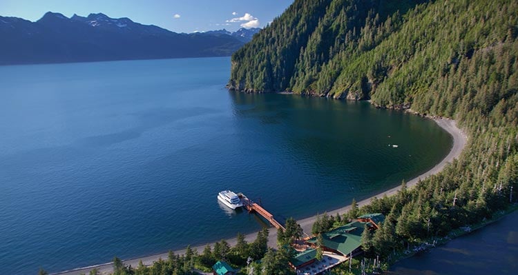 A birds-eye view of an island cove.