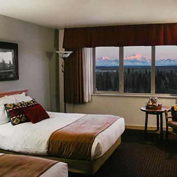 A hotel room from Talkeetna Alaskan Lodge.