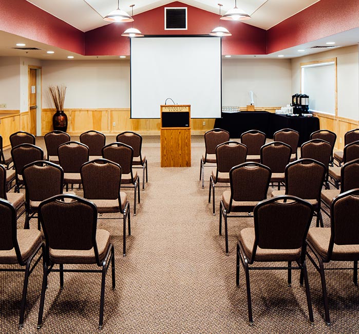 Caribou Room in Talkeetna Alaskan Lodge, set up for a presentation