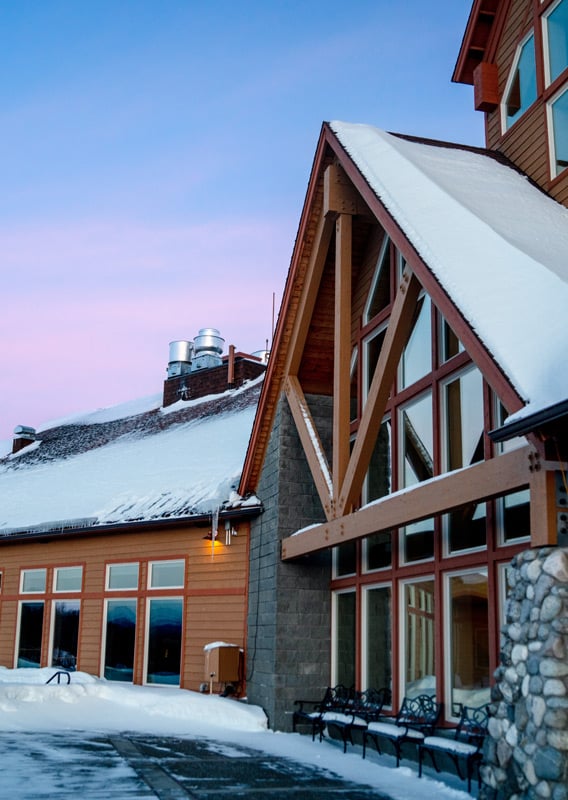 Exterior view of Talkeetna Alaskan Lodge in the winter