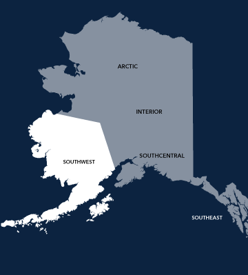 Illustrated map of Alaska Southwest